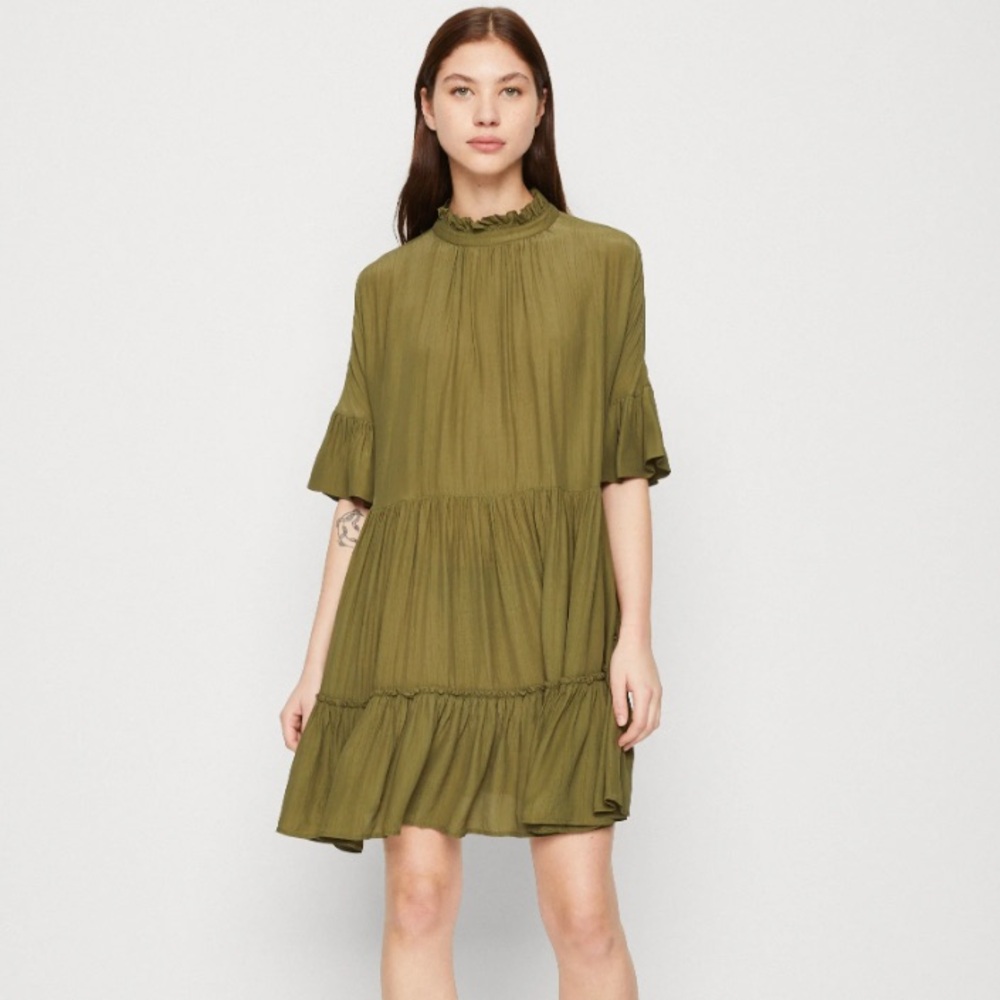 Scotch & Soda Olive Green Ruffle Dress